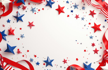 Patriotic Red White Blue Stars and Ribbons Frame Background