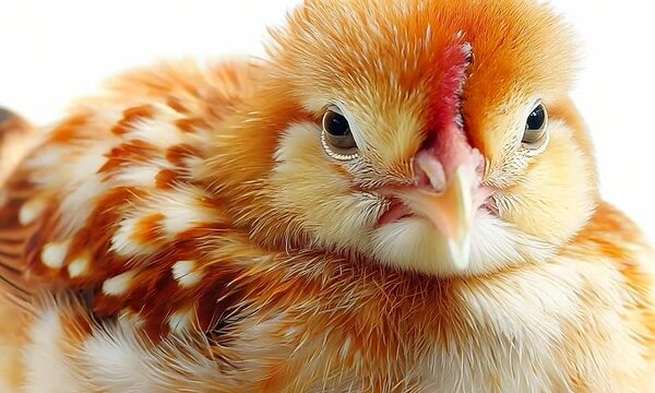 Plump and Fluffy Round Chicken Sitting on White Background