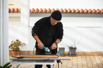 Man using angle grider