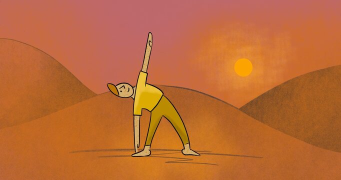 Man doing Yoga in desert.