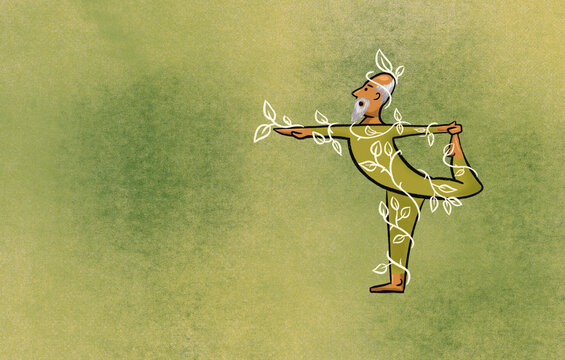 Mature man doing Yoga in spring