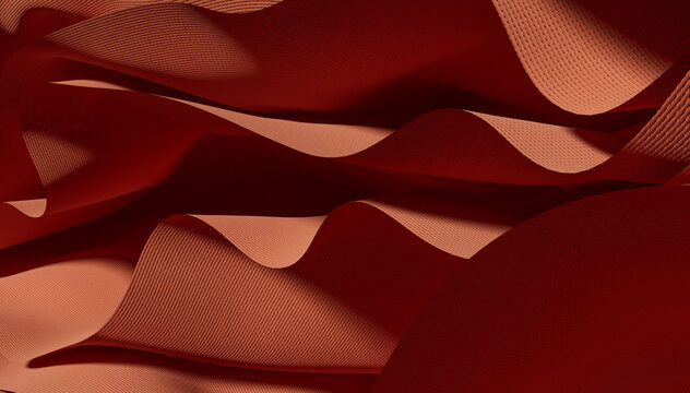 Textured fabric in rich red tones creates an artistic wave pattern
