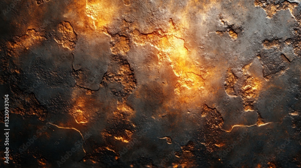 Poster metallic surface shows the effects of heat and wear from industrial processes. it reflects the dynam