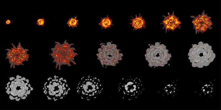 Cartoon explosion Animation. Animated smoke explosion vector. motion effect for game.