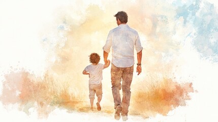 Father's Day Watercolor Poster: Dad and Child Embracing - Family Love and Bonding