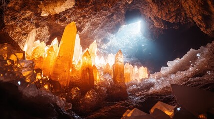 Luminous Crystal Cave Amber Gemstones Gleam