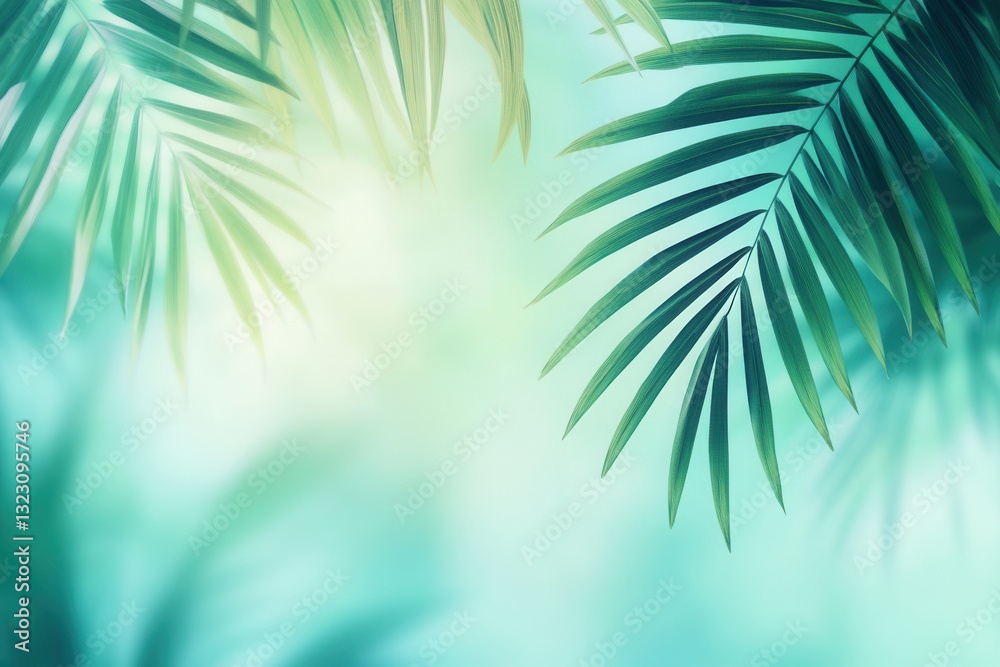 Aufkleber Tropical backdrop featuring lush palm leaves with a gradient effect, creating a fresh and adventurous atmosphere in a serene environment