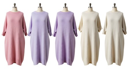 Collection of Knit Dresses in Pastel Colors, Cozy Fashion, White Background, HD Mockup Quality Photography