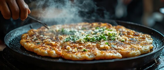 Culinary delight close-up of sizzling thai coconut pancakes on the streets