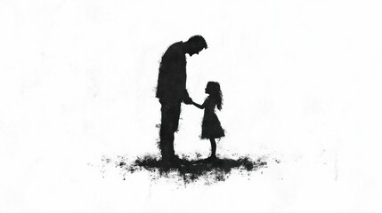 Fototapeta premium Father Daughter Bond Watercolor Togetherness Loveliness Black White Illustration