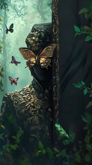 Enigmatic Figure in a Mystical Forest: A Surreal Portrait