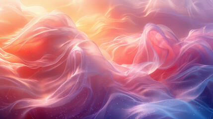 Fototapeta premium Soft translucent fabric-like waves in pastel pink and orange. Dreamy abstract background for elegant design and artistic projects. 