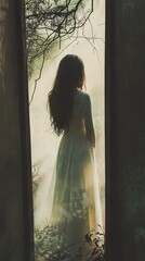 Obraz premium A Woman in a Dreamy Forest: A Moment of Quiet Contemplation