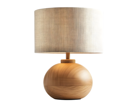 A stylish wooden lamp with a cream shade, perfect for enhancing home decor and creating a cozy ambiance.