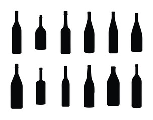 Bottle Silhouette Collection. Wine, Beer, Liquor Bottle Vector Set