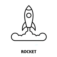 Rocket editable stroke outline icon isolated on white background flat vector illustration, black outline, Pixel perfect