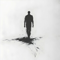 Fototapeta premium Silhouette of a Human Figure Against a Minimalistic White Background