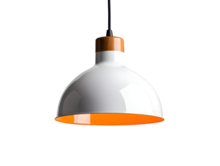Stylish modern pendant lamp with a sleek white finish and warm orange light, perfect for contemporary home decor.