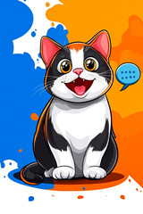 Obraz premium A cartoon cat with a speech bubble in its mouth