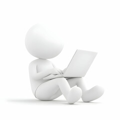 Creative character working on laptop in minimalist design concept