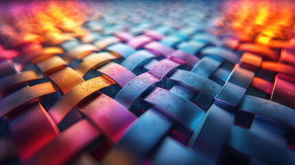 Colorful woven metal texture with a futuristic glowing effect.

