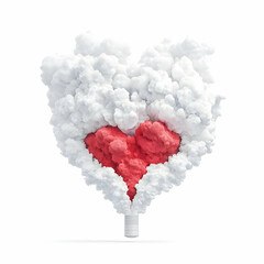 Heart Shaped Cloud Formation with Red Heart Inside Against White Background
