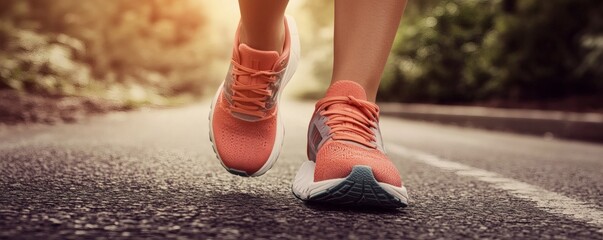 Person running outdoors on pavement with visible running shoes