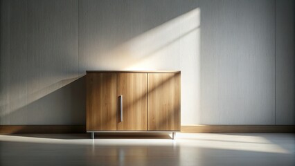 Modern Minimalist Cabinet Silhouette: Flat Lay Wooden Texture Backlit Design Element