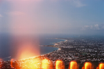 Film photo with light effect of coastal view of Australia
