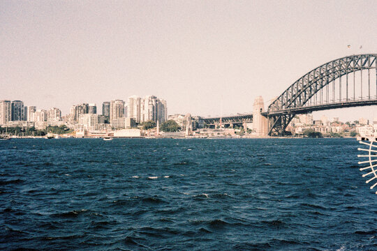 Film photography of Sydney City Skyline with Iconic Harbour Bridge