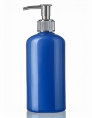 Fototapeta premium Sleek blue pump bottle against a bright white background. Perfect for lotions, soaps, or shampoos.