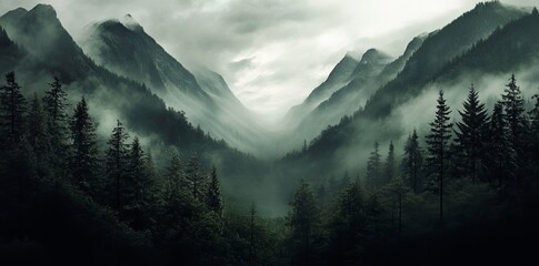 Serene landscape of fog-covered mountains at dawn.