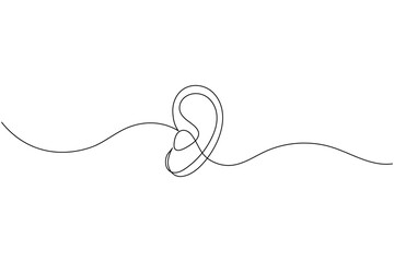 Human ear continuous one line drawing and minimalist style isolate outline vector icon