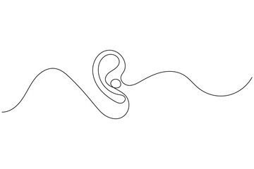 Human ear continuous one line drawing and minimalist style isolate outline vector icon