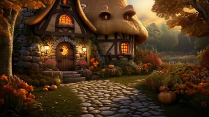Fototapeta premium thatched fall house