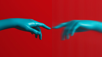 Hand reaching through a translucent surface in modern art design