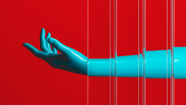 Glazed glass hand gesture against a vibrant red backdrop