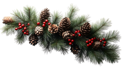 Christmas Garland with Pine Cones and Red Berries Illustration