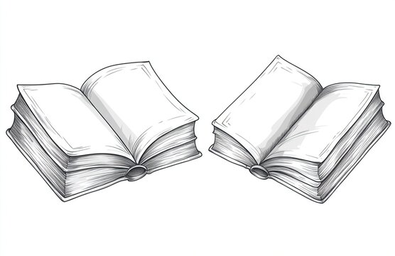 Two open books, hand-drawn sketch style.
