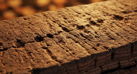 Obraz premium Examining Rough Brown Cork Board Texture Close Up with Warm Lighting