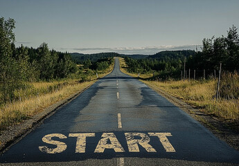 The beginning of the journey is marked on the road ahead with START