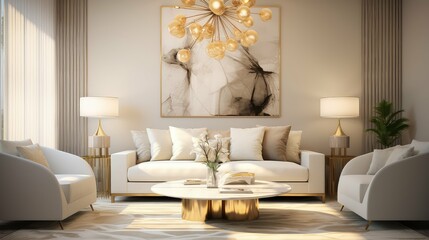Fototapeta premium chandelier modern living room gold