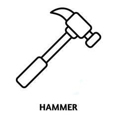 Hammer editable stroke outline icon isolated on white background flat vector illustration, black outline, Pixel perfect