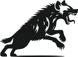 A hyena lunging with its mouth wide open vector