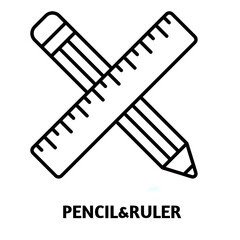 Pencil and ruler editable stroke outline icon isolated on white background flat vector illustration, black outline, Pixel perfect