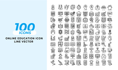 Online education icons Set Layout Vector Template. Vector illustration in line style of icons	