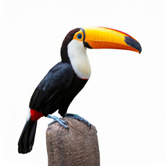 Keel-billed Toucan Perched on a Wooden Branch, Isolated on White