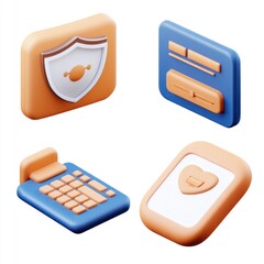 Secure digital payment icons, isometric style