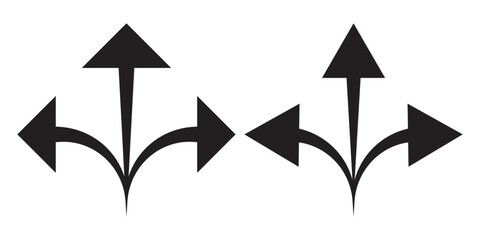 Set of Three way directional icon collection. Road, direction, branching arrow symbol. Vector Illustration.
