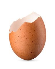 Cracked empty brown chicken eggshell isolated. Transparent PNG image.